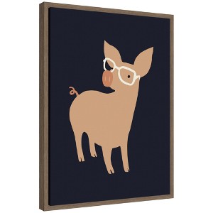 Kate & Laurel All Things Decor 18"x24" Sylvie Farm Pig Framed Canvas by Hannah Beisang Brown - 1 of 4