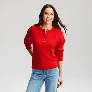 Women's Cozy Knit Henley Top - Universal Thread™ Red L : Target