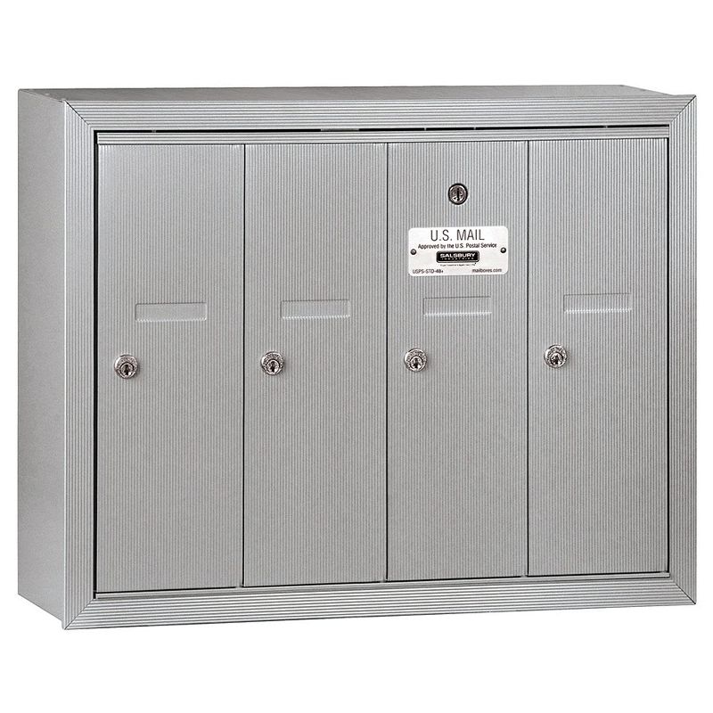 Salsbury Industries Vertical Mailbox (Includes Master Commercial Lock) - 4 Doors - Aluminum - Surface Mounted - Private Access, 1 of 6