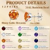 12 Pairs Stainless Steel Stud Earrings: Brilliant Round CZ & Birthstone Designs for Women - 2 of 4