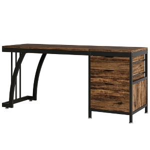 Resenkos Computer Desk, Office Desk, Study Desk,Industrial Computer Desk, 59" Study Desk with Reversible Drawer Cabinet,Brown - 1 of 3