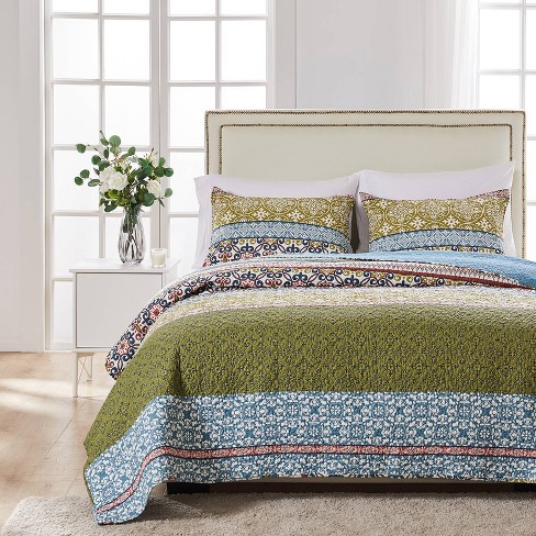 Greenland Home Fashions Shangri-la Quilt Set Red/green/blue : Target