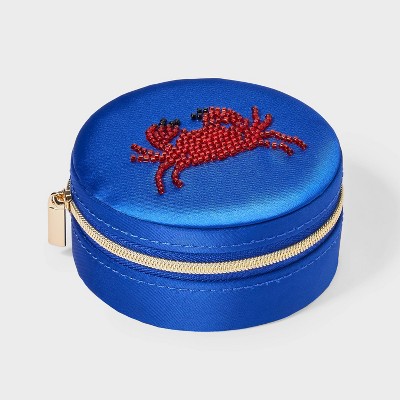 Small Round Crab Travel Jewelry Organizer - A New Day™ Blue/Red
