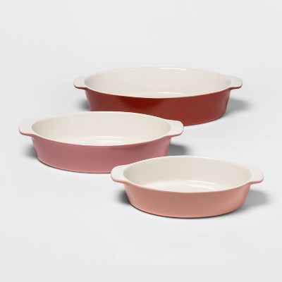 3pc Stoneware Oval Bakeware Set Pink - Threshold&#8482;