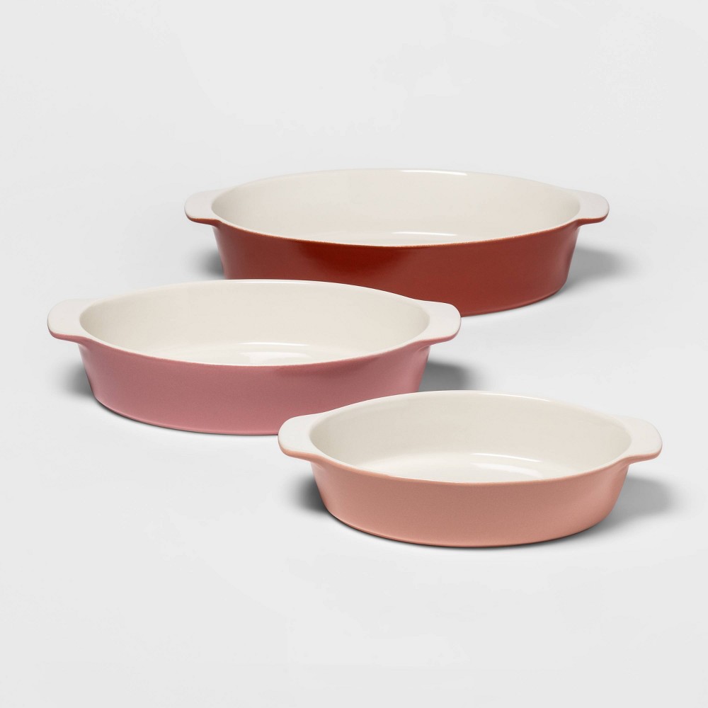 3pc Stoneware Oval Bakeware Set Pink - Threshold