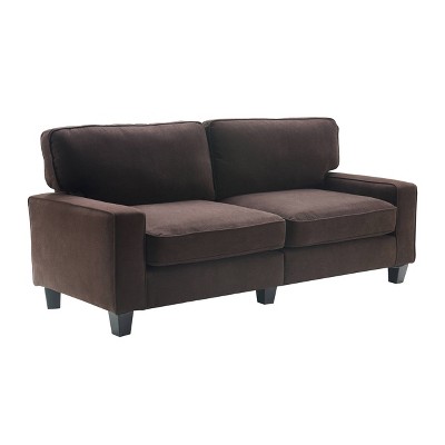 Dark Brown Microsuede Track Arm Sofa with Pillow Back