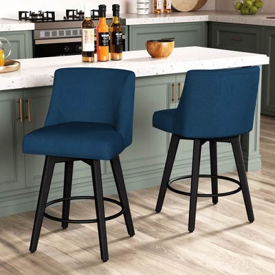 Vipbear Counter Height Bar Stools Set of 2,Swivel Barstools with Back and Wood Legs, Upholstered Bar Chairs, 26" H Kitchen Island Home Bar