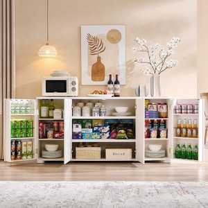 Kitchen Buffet Sideboard Cabinet with 4 Doors and Shelves, Modern Large Sideboard Buffet Storage Cabinet, 66" Coffee Bar Storage Cabinet - 1 of 4