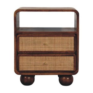 HomeRoots 22" Chestnut And Natural Solid Wood Cane Rattan Two Drawer Nightstand - 1 of 4