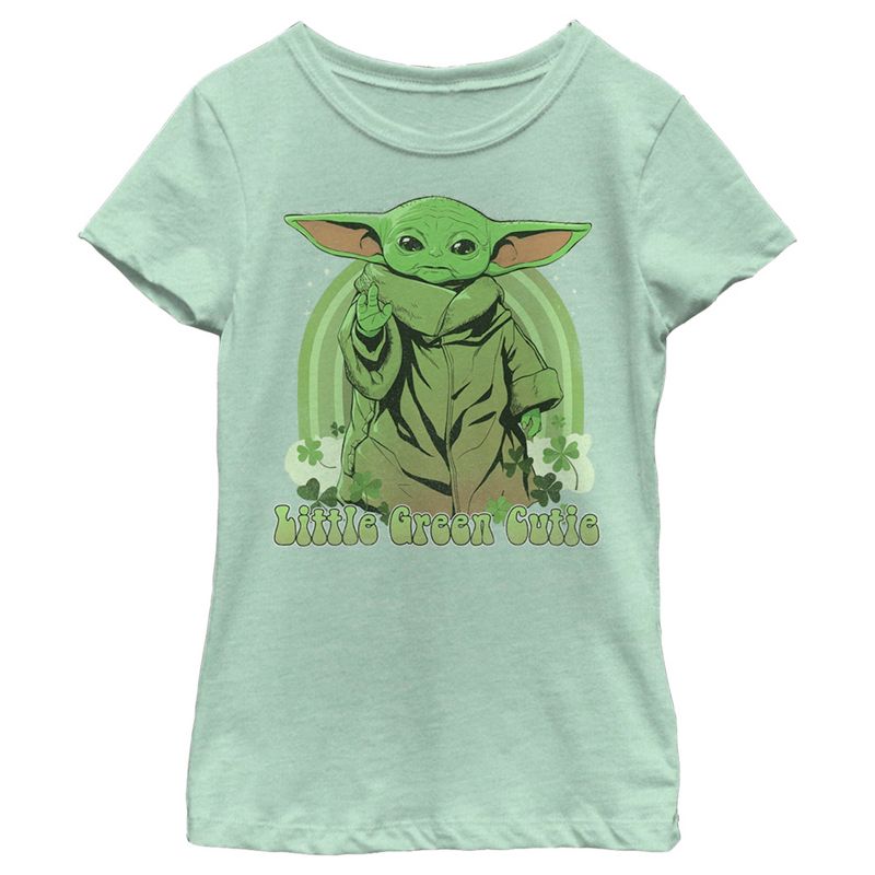 Girl's Star Wars The Mandalorian Grogu St. Patrick's Day Little Green Cutie T-Shirt, 1 of 5