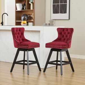 Sapphtopaz Swivel Velvet Bar Stools Set of 2 with Button Tufted & Nailhead Upholstered Counter Height Stools with Wooden Legs for Kitchen Island - 1 of 4
