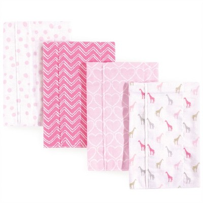 Luvable Friends Baby Girl Cotton Flannel Burp Cloths 4pk, Giraffe, One 