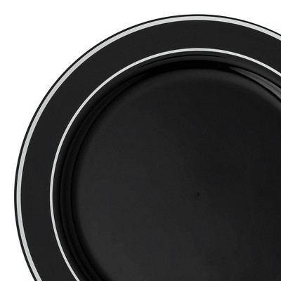 Smarty Had A Party 7.5" Black w/ Silver Plastic Appetizer/Salad Plates - 120 pcs