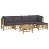 vidaXL Bamboo 6-Piece Patio Lounge Set: Dark Gray Cushions, Rectangular Table, Comfortable Seat and Backrest - 3 of 4