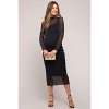PinkBlush Black Shimmer Mesh Long Sleeve Ruched Maternity Midi Dress - 2 of 4