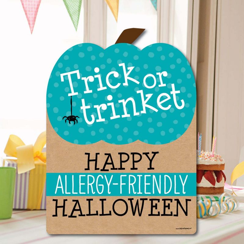 Big Dot of Happiness Teal Pumpkin - Halloween Allergy Friendly Trick or Trinket Welcome Yard Sign, 5 of 9