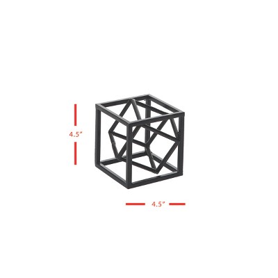 Black Geometric Cube Metal Decorative Sculpture
