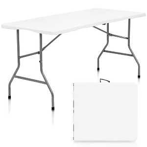 SKONYON 5ft Folding Table Portable Plastic Utility Table White Indoor Outdoor Dining Party Camp Tables - 1 of 3