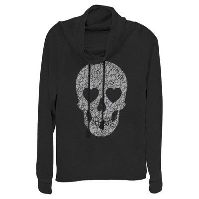 Juniors Womens Lost Gods Lace Print Heart Skull Cowl Neck Sweatshirt