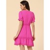 INSPIRE CHIC Women's V Neck Smocked Elastic Waist Short Sleeve Boho Crochet Trim Mini Dress - 4 of 4