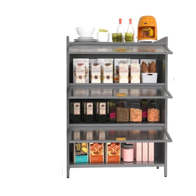 MaseiKar Metal Utility Storage Cabinet with 3 Fluted Flip Doors, 4 Shelves, Heavy-Duty Steel Pantry Cabinet for Kitchen, Garage, Office