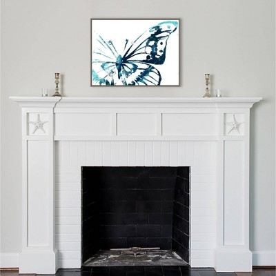 30" x 23" Blue Abstract Butterfly Framed Canvas Wall Art