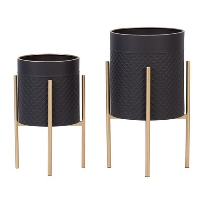 Sevobal Planters 2 Small Plant Pot with Drainage Plug and Stand and Legs for Indoor Home Office Table Plants Flowers Herb, Black, 14"*14"*23"