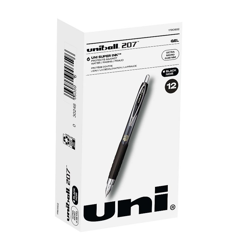 uni-ball uniball 207 Retractable Gel Pens Ultra Micro Point 0.38mm Black Ink Dozen (1790922), 1 of 10