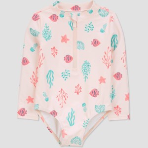 Carter's Just One You®️ Toddler Girls' Long Sleeve Starfish And Fish Printed One Piece Rash Guard - Pink - 1 of 3