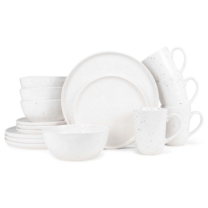 Elanze Designs Shiny Speckled Ceramic Dinnerware 16 Piece Set - Service for 4, White, 1 of 6