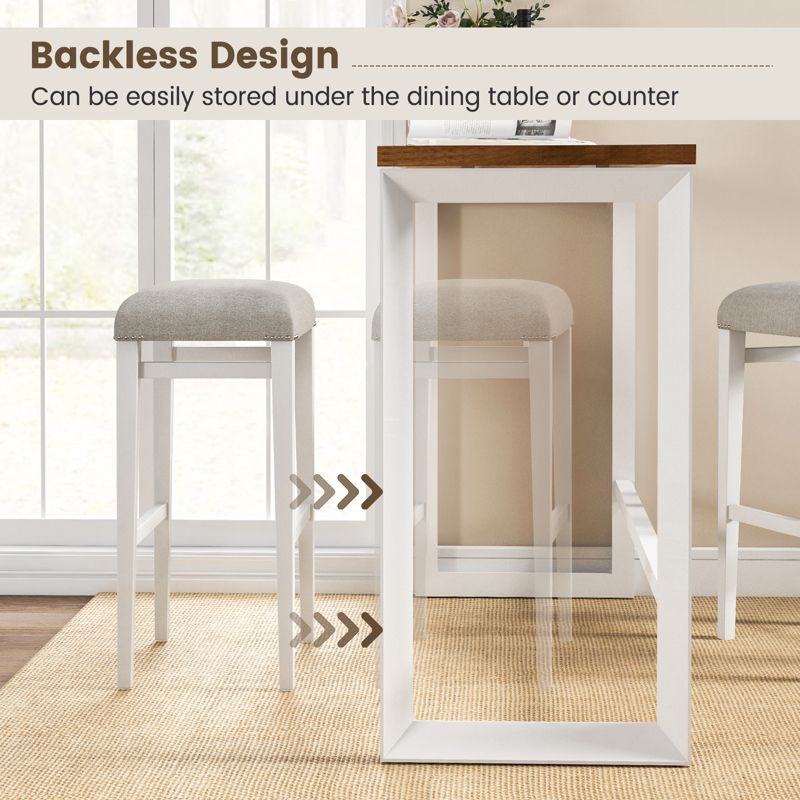 Costway 24"  Height Set of 2 Bar Stools Backless Counter Height Kitchen Chairs with Wooden Legs Gray, 5 of 11