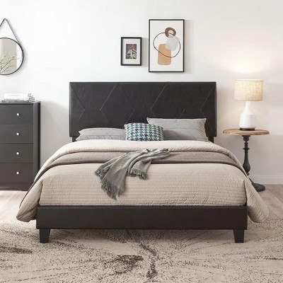 NicBex Queen Size Upholstered Platform Bed Frame with PU Headboard for Kids Teens Adults,Wood Slat Support,Black