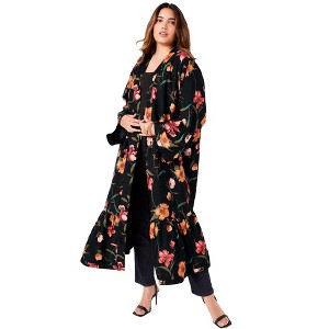 June + Vie by Roaman's Women's Plus Size Reversible Printed Duster - 1 of 4