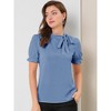 INSPIRE CHIC Women's Bow Tie Neck Solid Color Elastic Cuffs Elegant Office Short Sleeve Blouse - 2 of 4