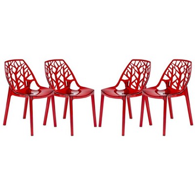 LeisureMod Cornelia Modern Plastic Dining Chair with Cut-Out Tree Design, Set of 4