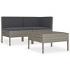vidaXL 3 Piece Patio Lounge Set with Cushions Poly Rattan Gray - 2 of 4