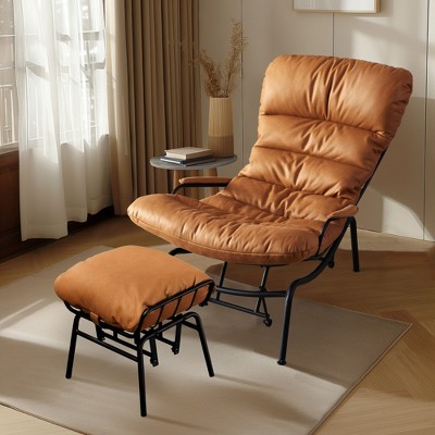 XIZZI Modern Rocking Chair with Ottoman, 6" Plush Cushion - 8 Colors (Brown, White, Gray, etc.) | Polyester & Iron | Space-Saving Design