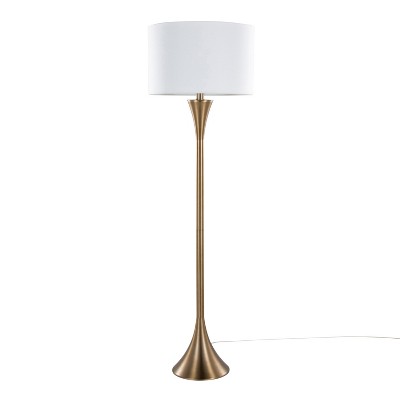Lenuxe 65" Contemporary Metal Floor Lamp in Matte Golden Bronze Metal and White Linen from Grandview Gallery by LumiSource