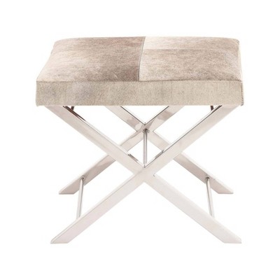 Contemporary Stainless Steel Cowhide Stool Gray - Olivia & May