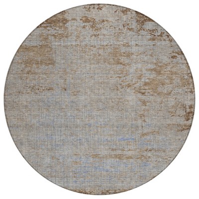 Taupe And Denim Blue Abstract Washable Indoor Outdoor Area Rug