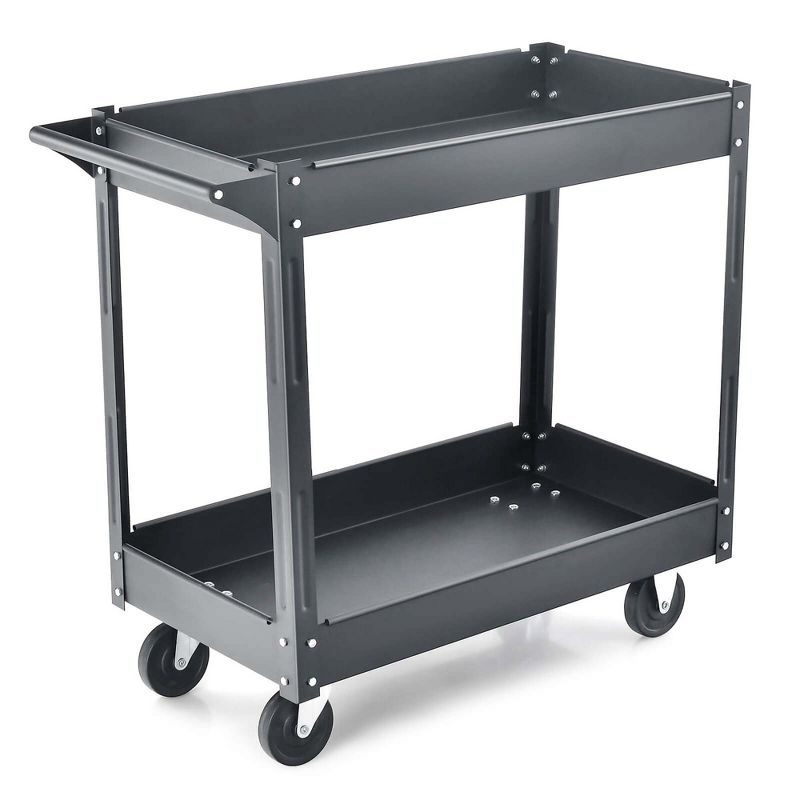Costway 2-Tier Utility Cart Metal Service Cart Rolling Tool Storage Organizer with Handle, 2 of 9