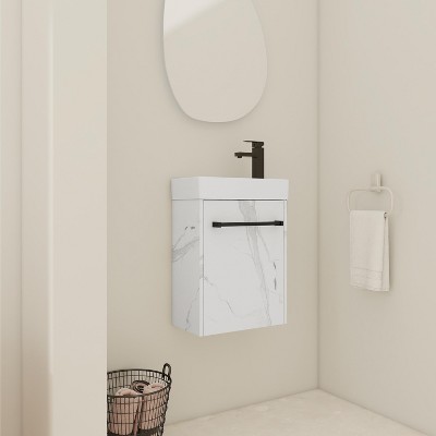 Vynxaria 16'' Floating Wall-Mounted Bathroom Vanity with Ceramic Sink & Soft-Close Cabinet Door, For Small Bathroom