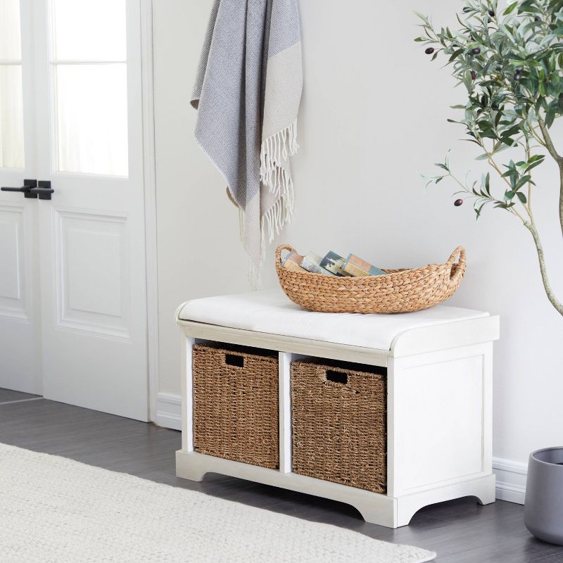 Traditional Wood Storage Basket Bench White - Olivia &#38; May, 1 of 22