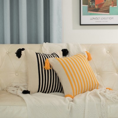 Handwoven Yellow Striped Cotton Euro Pillow Cover