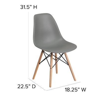 Moss Gray Plastic Side Chair with Wooden Legs