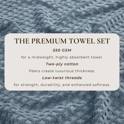 Blue Cotton Diamond Textured 4-Piece Bath Towel Set