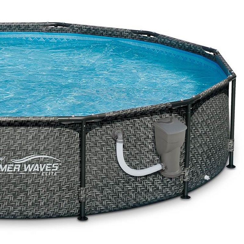 Summer Waves 12' x 33" Outdoor Round Metal Frame Above Ground Swimming Pool with Skimmer Filter Pump and Filter Cartridge, Gray Wicker, 4 of 7