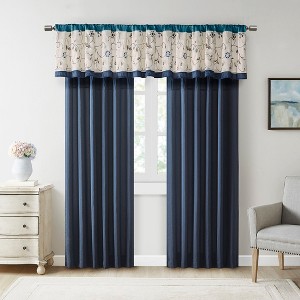 Elegant Floral Embroidered Window Panel, All Season Textured Light Filtering Curtain fits Various Room Decor, Navy, 50x84" - 1 of 4