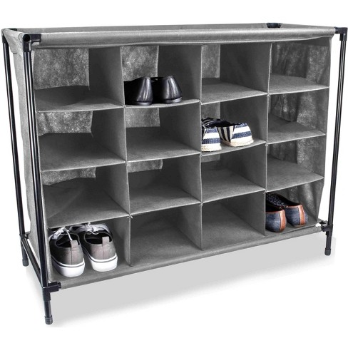 Neatfreak 22 in. H 16-Pair Gray Metal Shoe Rack, Pepper Grey