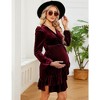 Marternity Velvet Dress Wrap V Neck Puff Long Sleeve Ruffle Midi Dress with Belt Baby Shower Photoshoot - 3 of 4